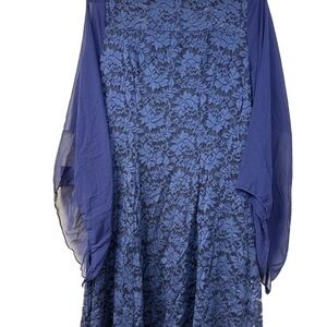 Blue Fit and Flare Long Sleeve Cocktail Dress XL